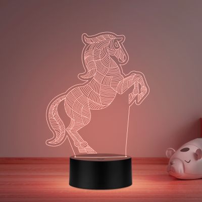 3D Illusion Horse Led Night Lamp 16 Color Changing Light with Remote Control Gifts for Child Baby Boy and Girl